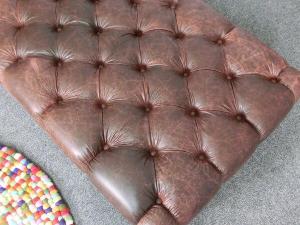 (2583) CANYON Chesterfield luxusný kožený taburet hnedý