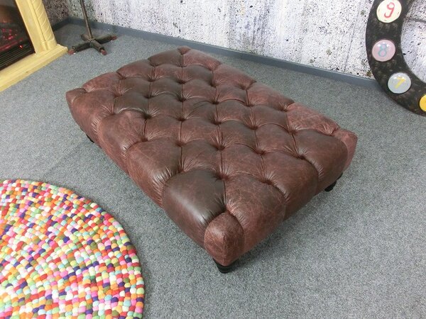 (2583) CANYON Chesterfield luxusný kožený taburet hnedý