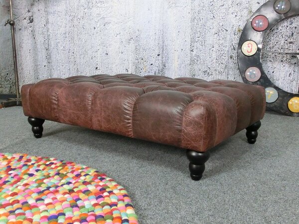 (2583) CANYON Chesterfield luxusný kožený taburet hnedý