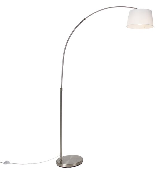 Inteligentná oblúková lampa oceľ s bielym textilným tienidlom vrátane WiFi A60 - Arc Basic
