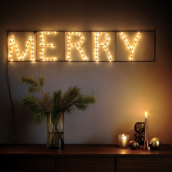 Vianočná nástenná lampa čierna MERRY vrátane LED s časovačom IP44 - Yoro