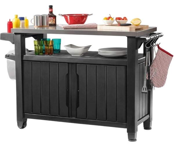 Keter Multifunkčný záhradný grilovací stolík UNITY XL 207 l grafit, 134 x 52 x 90 cm