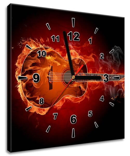 Obraz s hodinami Horiaca gitara Rozmery: 30 x 30 cm