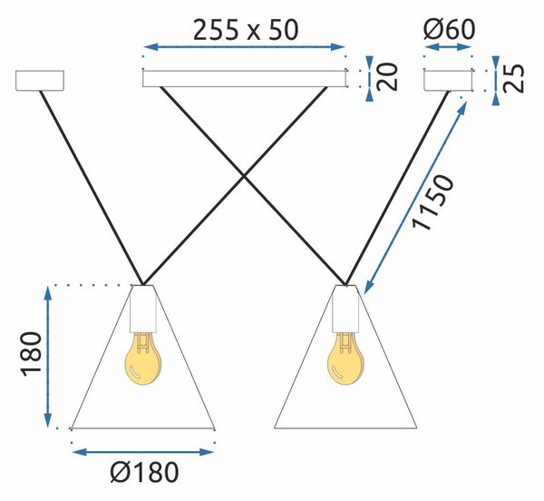 Toolight - Závesné svietidlo E27 60W APP548-2CP, čierna, OSW-03189