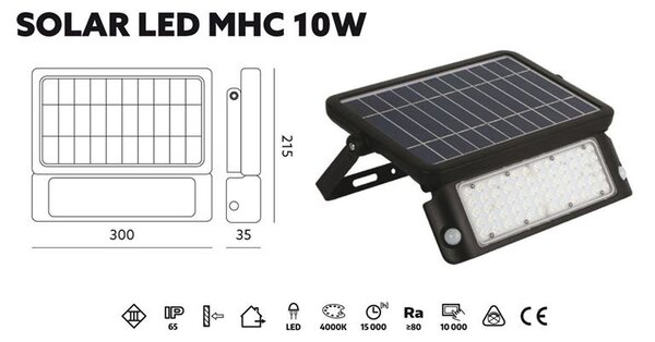 Solárne LED svietidlo s detektorom pohybu, 10W, 4000K