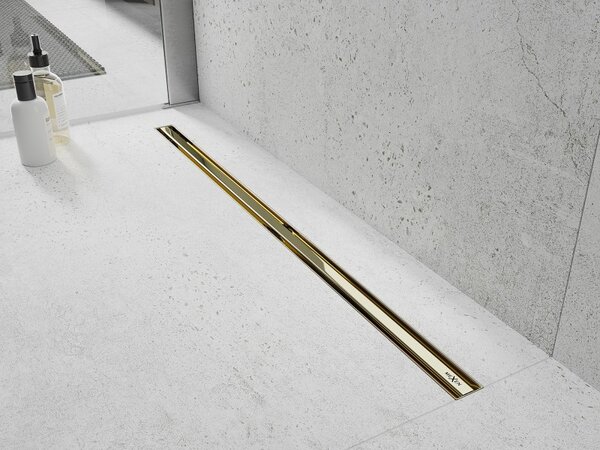 Mexen Flat nerezový sprchový žľab s rotačným 360° sifónom 60 cm, vzor SLIM, zlatá, 1541060