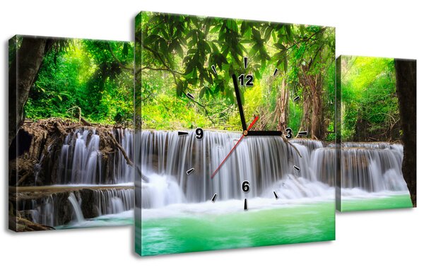 Obraz s hodinami Thajsko a vodopád v Kanjanaburi - 3 dielny Rozmery: 80 x 40 cm