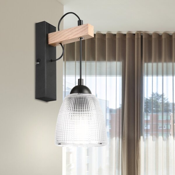 Nástenné svietidlo LEANDRA 1xE27/15W/230V dub/čierna