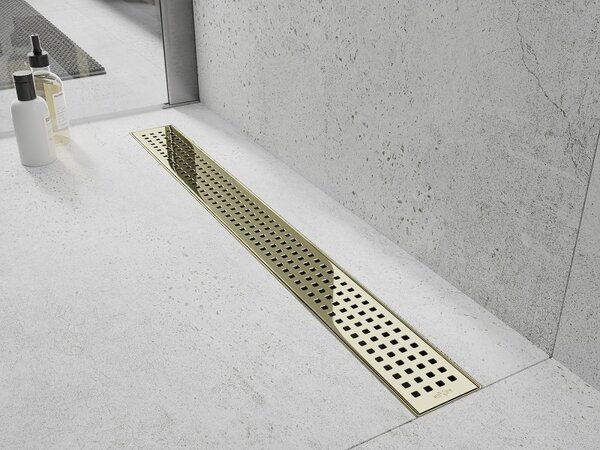 Mexen Flat 360°, nerezový sprchový žľab vzor M08 80 cm, zlatá lesklá, 1525080-40