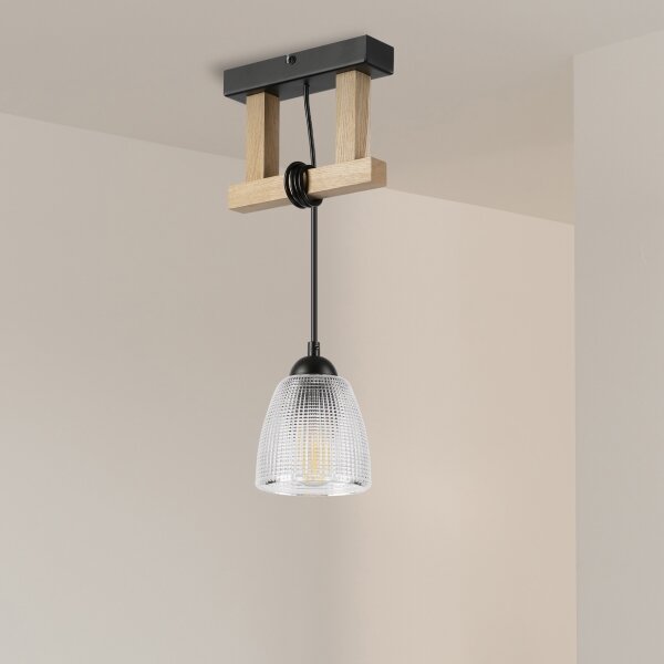 Závesný luster LEANDRA na lanku 1xE27/15W/230V dub/čierna