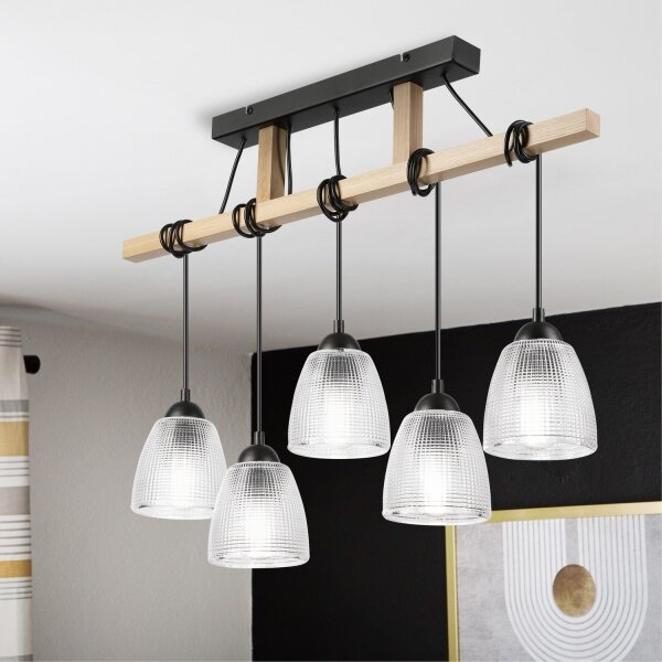 Závesný luster na lanku LEANDRA 5xE27/15W/230V dub/čierna