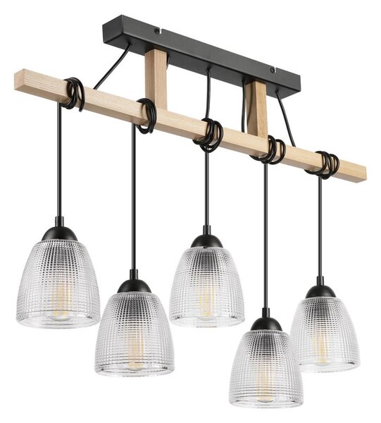Závesný luster na lanku LEANDRA 5xE27/15W/230V dub/čierna