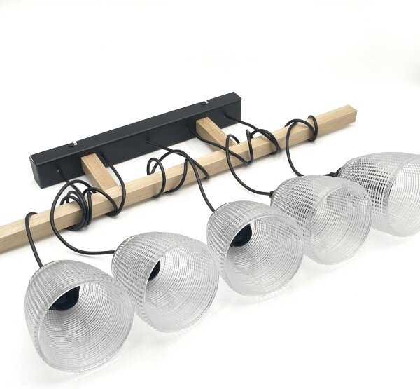 Závesný luster na lanku LEANDRA 5xE27/15W/230V dub/čierna