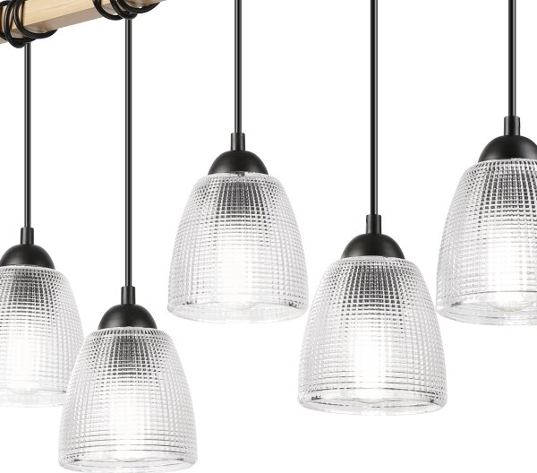 Závesný luster na lanku LEANDRA 5xE27/15W/230V dub/čierna