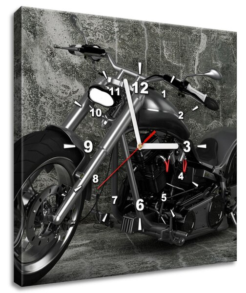 Obraz s hodinami Tmavá motorka Rozmery: 40 x 40 cm