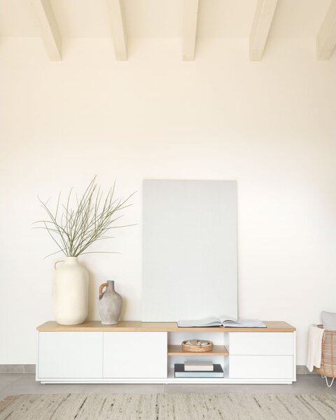 Biely TV stolík 200x44 cm Abilen – Kave Home