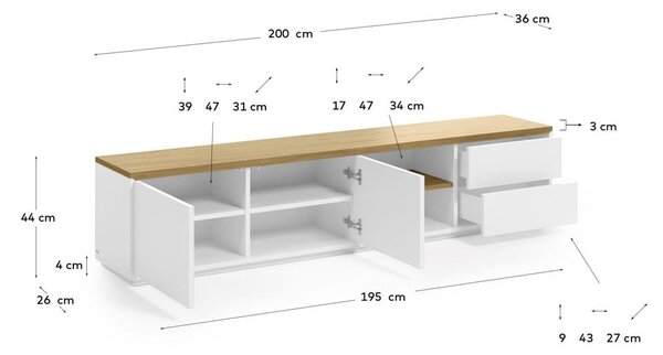 Biely TV stolík 200x44 cm Abilen – Kave Home
