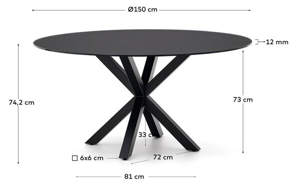 Čierny okrúhly jedálenský stôl so sklenenou doskou ø 150 cm Argo – Kave Home