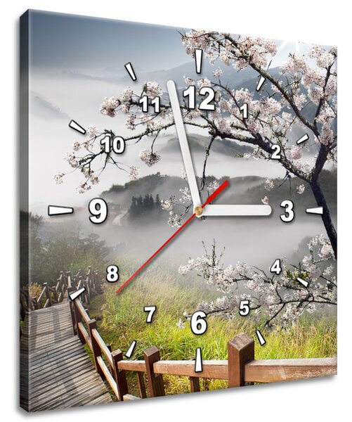 Obraz s hodinami Kvitnúca višňa Rozmery: 30 x 30 cm