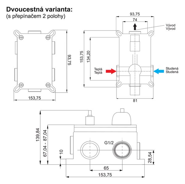 Mereo Mereo, Sprchová podomietková batéria s prepínačom, Viana, Mbox, guľatý kryt, MER-CBE60106B