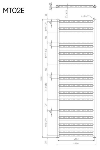 Mereo Mereo, Vykurovací rebrík rovný, 450x1330 mm, 500 W, biely, elektrický, MER-MT02E