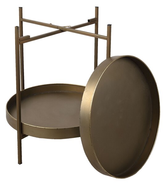 Bronzový antik kovový poschodový odkladací stolík - Ø 52*60 cm - Clayre & Eef