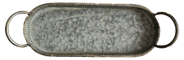 Zinkový antik plechový oválny podnos s ušami Vivvi - 41*14*8 cm - Sommerfield