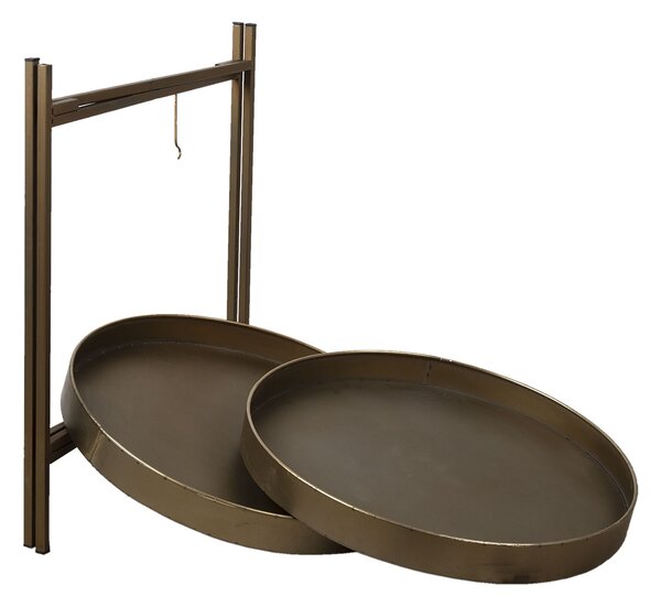 Bronzový antik kovový poschodový odkladací stolík - Ø 52*60 cm - Clayre & Eef