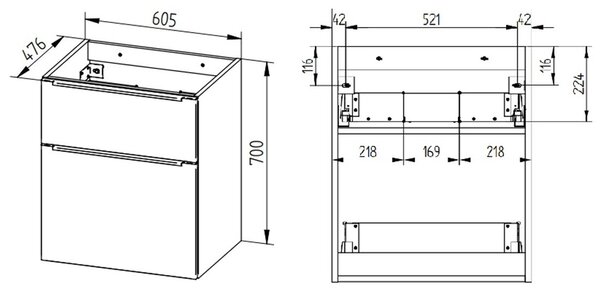Mereo Mereo, Mailo, kúpeľňová skrinka 61 cm, čierne madlo, MER-CN540SB