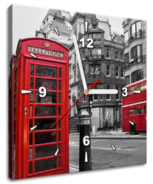 Obraz s hodinami Telefónna búdka v Londýne UK Rozmery: 30 x 30 cm