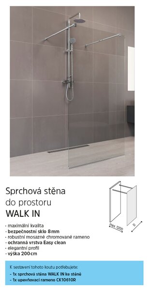 Mereo Mereo, Sprchová stena WALK IN, Novea, chróm ALU, sklo Číre, MER-CK10601H