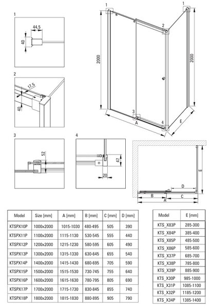 Deante Kerria Plus, posuvné sprchové dvere do otvoru 180x200 cm, 6mm číre sklo, chrómový profil, DEA-KTSP018P