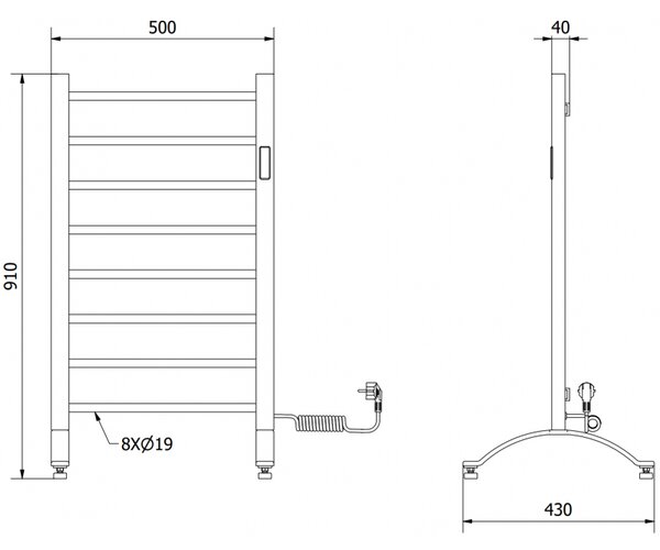Mexen Oso, elektrické vykurovacie teleso na postavenie 910x500 mm, 200 W, čierna, W304-0910-500-00-70