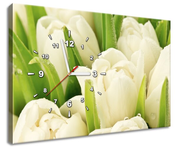 Obraz s hodinami Jemné tulipány Rozmery: 60 x 40 cm