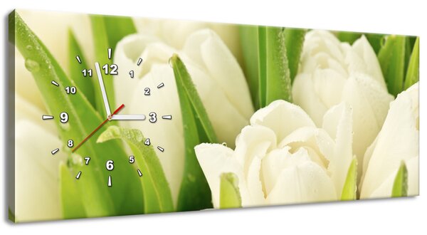 Obraz s hodinami Jemné tulipány Rozmery: 100 x 40 cm