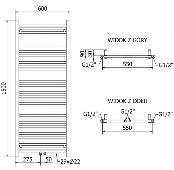 Mexen Mars, elektrické vykurovacie teleso 1500 x 600 mm, 900 W, antracitová, W110-1500-600-2900-66