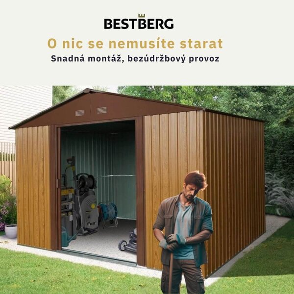 Záhradný domček BestBerg ZDB-7D / 7,2 m² / 301 x 238 x 214 cm / dekor červené drevo / hnedá