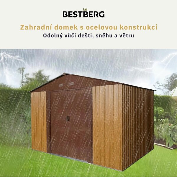Záhradný domček BestBerg ZDB-7D / 7,2 m² / 301 x 238 x 214 cm / dekor červené drevo / hnedá
