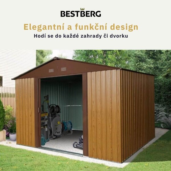 Záhradný domček BestBerg ZDB-7D / 7,2 m² / 301 x 238 x 214 cm / dekor červené drevo / hnedá