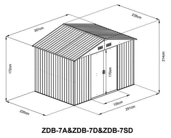 Záhradný domček BestBerg ZDB-7D / 7,2 m² / 301 x 238 x 214 cm / dekor červené drevo / hnedá