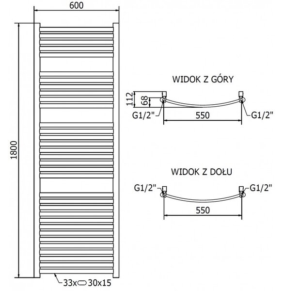 Mexen Helios, elektrické vykurovacie teleso 1800 x 600 mm, 900 W, zlatá lesklá, W103-1800-600-2900-50