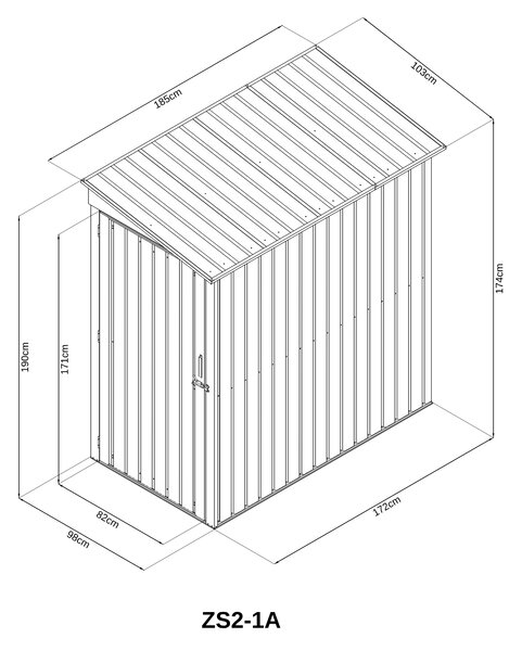 Záhradný domček BestBerg ZS2-1A / 1,9 m² / 103 x 185 x 190 cm / sivý