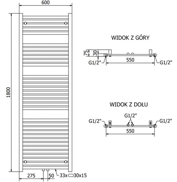 Mexen Hades, elektrické vykurovacie teleso 1800 x 600 mm, 900 W, chrómová, W104-1800-600-2900-01
