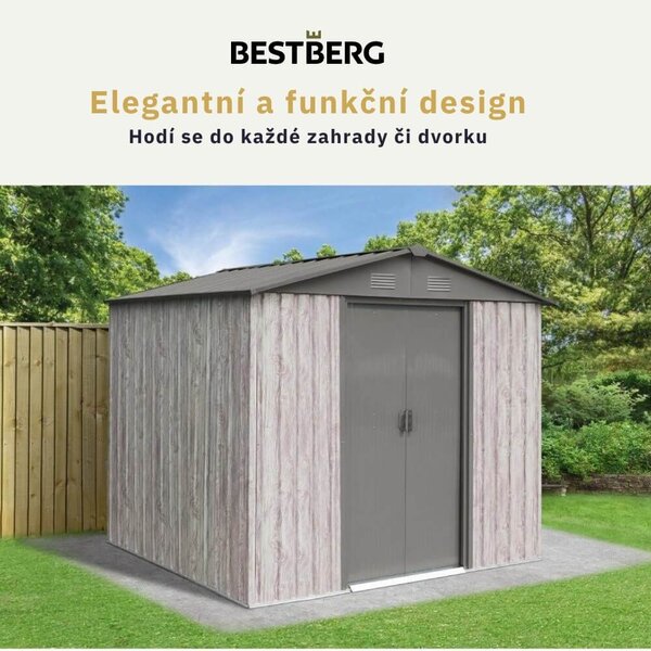 Záhradný domček BestBerg ZDB-4SD / 4,1 m² / 236 x 174 x 206 cm / dekor biele drevo / sivá