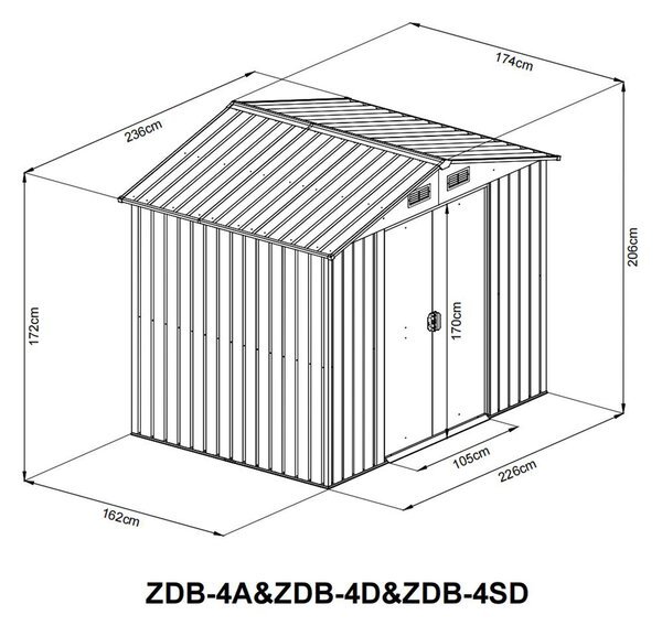 Záhradný domček BestBerg ZDB-4A / 4,1 m² / 236 x 174 x 206 cm / šedá