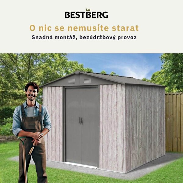 Záhradný domček BestBerg ZDB-4SD / 4,1 m² / 236 x 174 x 206 cm / dekor biele drevo / sivá