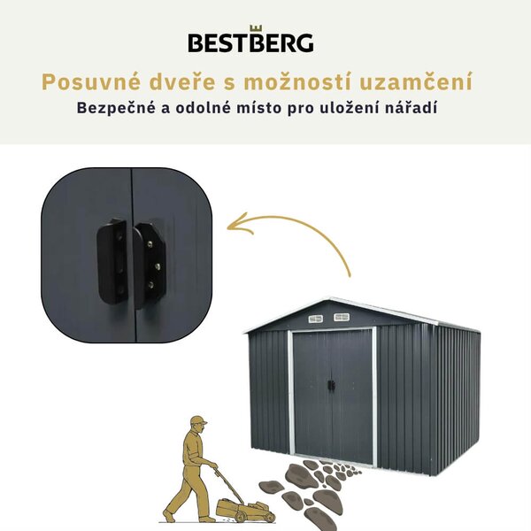 Záhradný domček BestBerg ZDB-7A / 7,2 m² / 301 x 238 x 214 cm / šedá