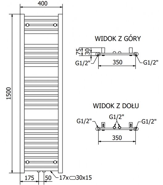 Mexen Hades, elektrické vykurovacie teleso 1500 x 400 mm, 600 W, čierna, W104-1500-400-2600-70