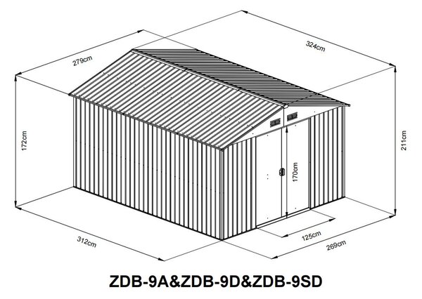Záhradný domček BestBerg ZDB-9D / 9 m² / 279 x 324 x 211 cm / dekor červené drevo / hnedá