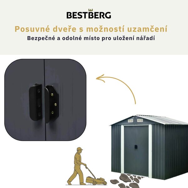 Záhradný domček BestBerg ZDB-4A / 4,1 m² / 236 x 174 x 206 cm / šedá